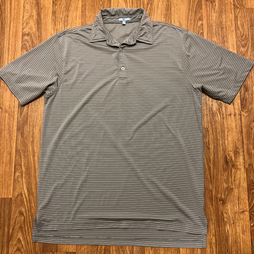 GenTeal Polo Shirt Men Lg Grey Striped Performance Short Sleeve Golf Stretch